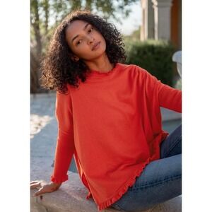 NWT Mersea Catalina Cotton Ruffle Sweater Desert Red Crew Neck Knit One Size